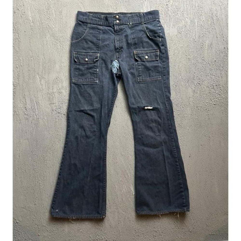 Vintage Levi's 676 Bush Pants Mens 34x30 Blue 1970s Distressed Bootcut Flare